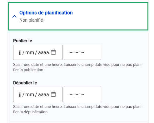 Outil de publication et de dépublication sur le CMD Drupal